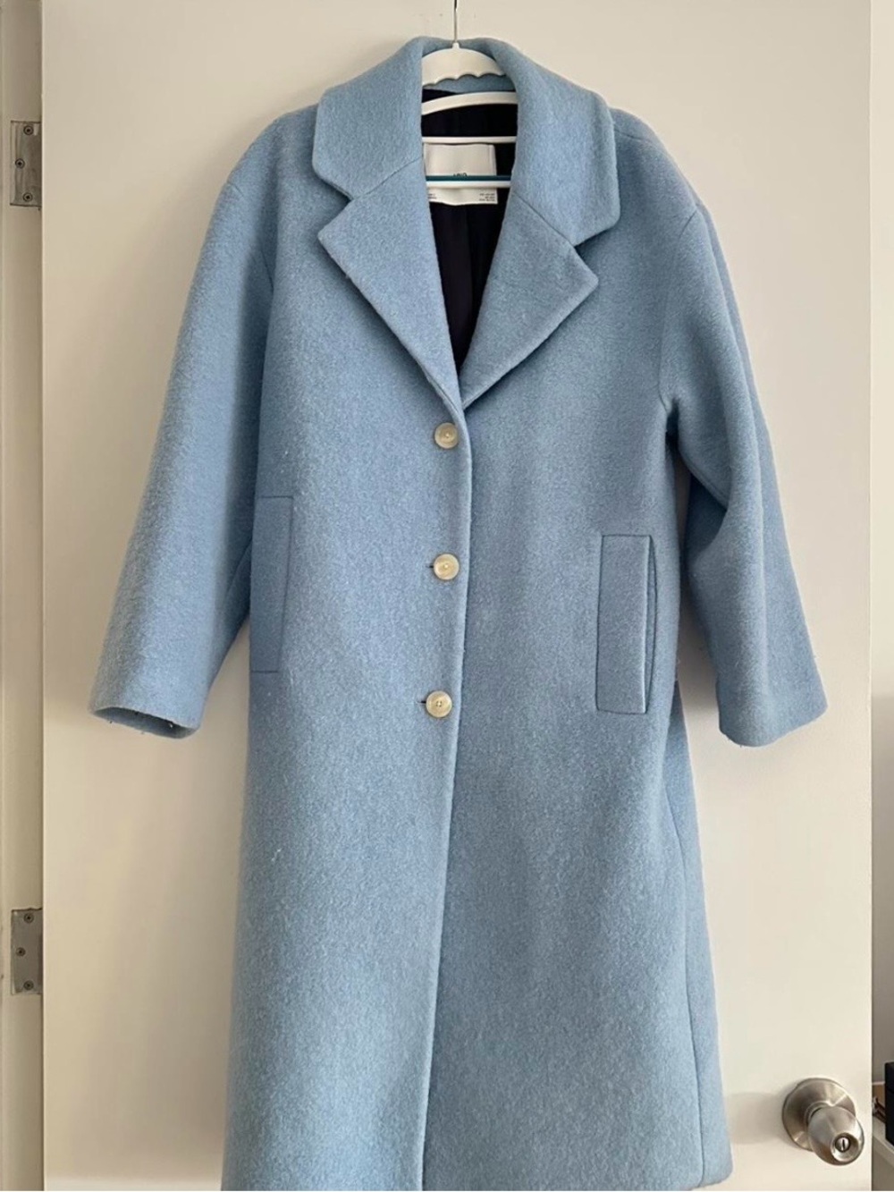 MANGO LIGHT/BABY BLUE ITALIAN WOOL COAT - OVERSIZED (XXS-S)